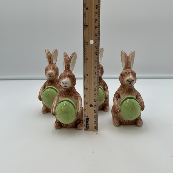 PORCELAIN BUNNY RABBIT MENU CARD HOLDER FIGURINE SET 4 - Picture 15 of 16